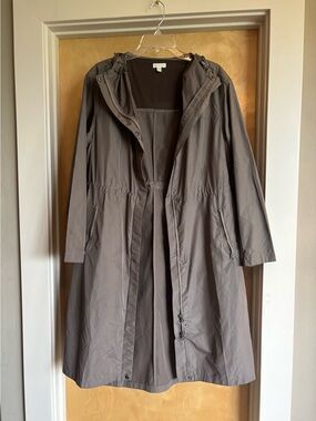 Garnet Hill Hooded Anorak Coat, Size L, Taupe Gray